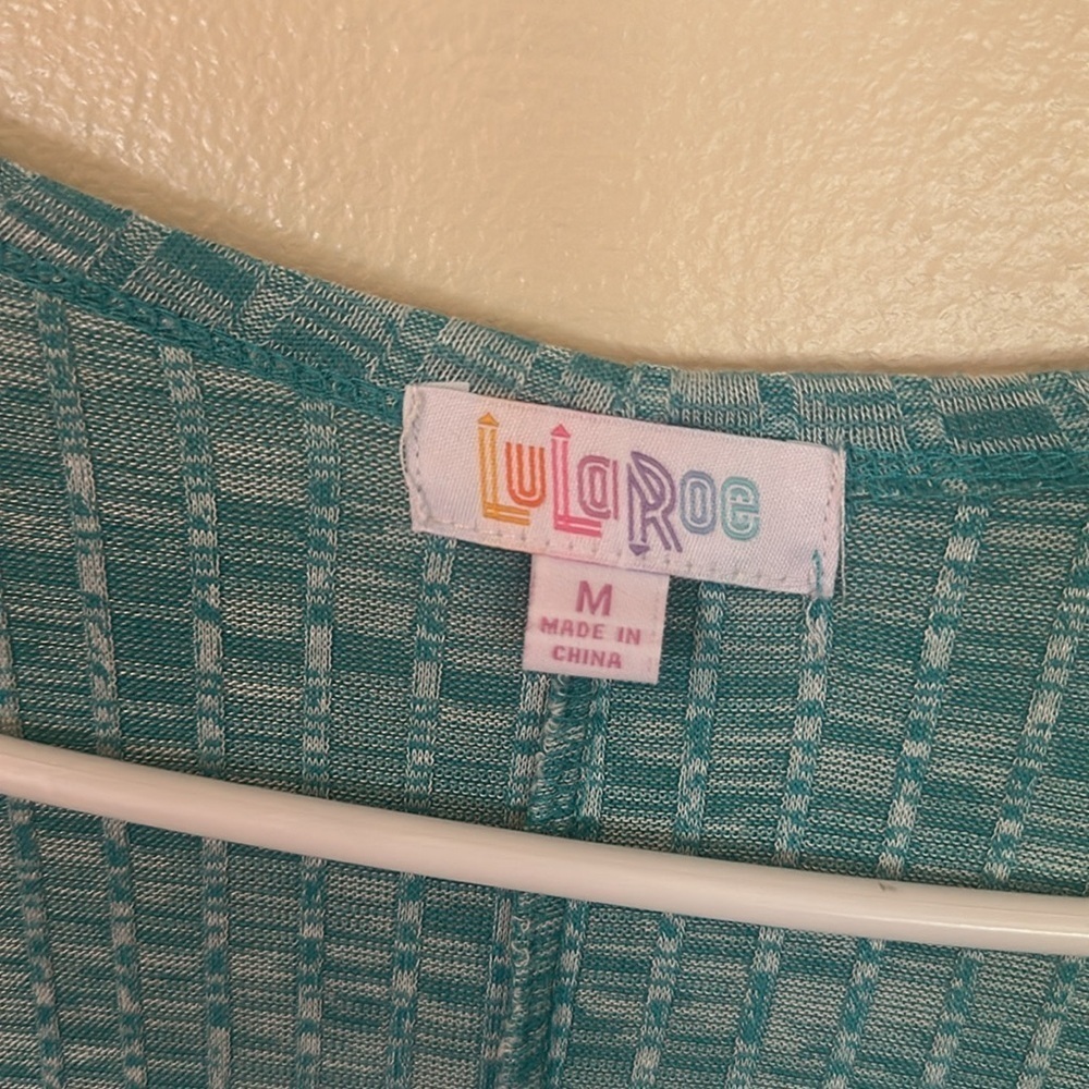 Lularoe Longline Cardigan Size Medium Heathered Teal Knit Front Pockets Cozy - Picture 6 of 10